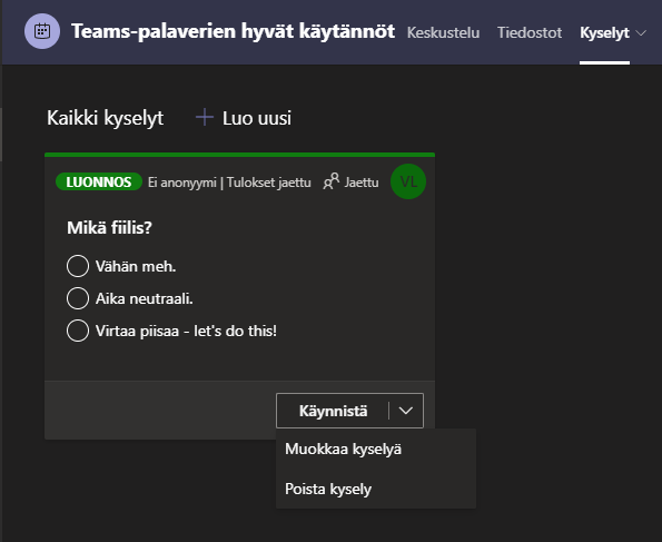 Kyselyn muokkaus, julkaisu ja vastausten hallintatoiminnallisuudet
