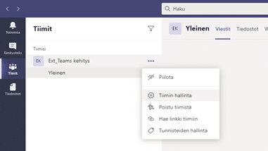 Tutustu tiimin hallintatoimintoihin Teamsissa