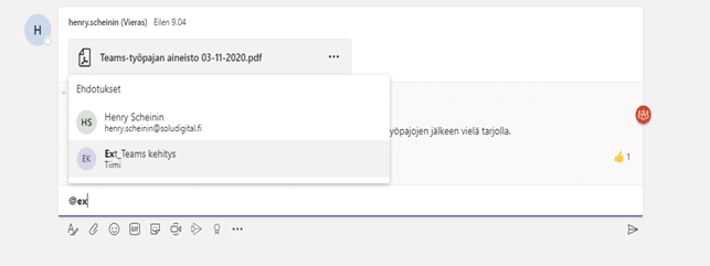 Add a mention by typing @ and the name of the team or channel