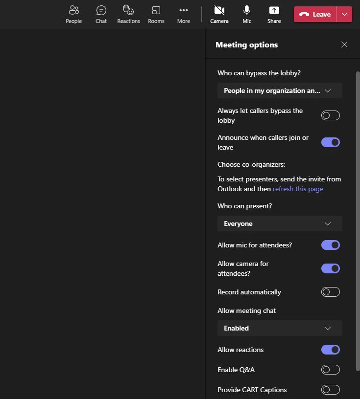 For example, participants' microphones can now be turned off so that they cannot unmute during a meeting. In the Meeting settings, go to Allow mic for attendees? and change the selector to No.