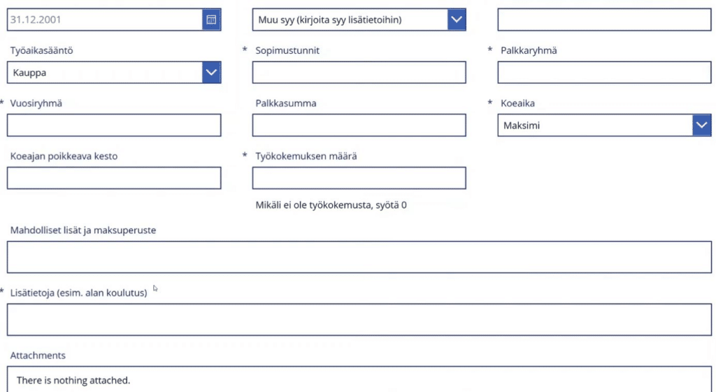 Käyttäjien arkea helpottavat, Power Appsilla rakennetut sovellukset yksinkertaistavat eri prosessien vaiheita tarjoamalla eri tietokenttiä edellisessä vaiheessa annettujen vastausten perusteella.