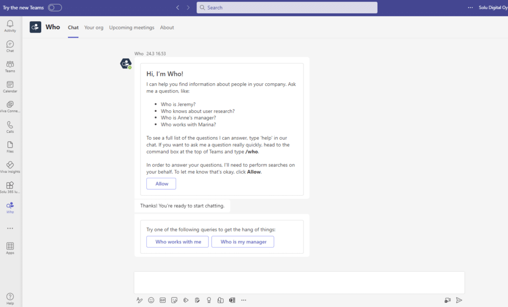 Microsoft Who bot in Teams