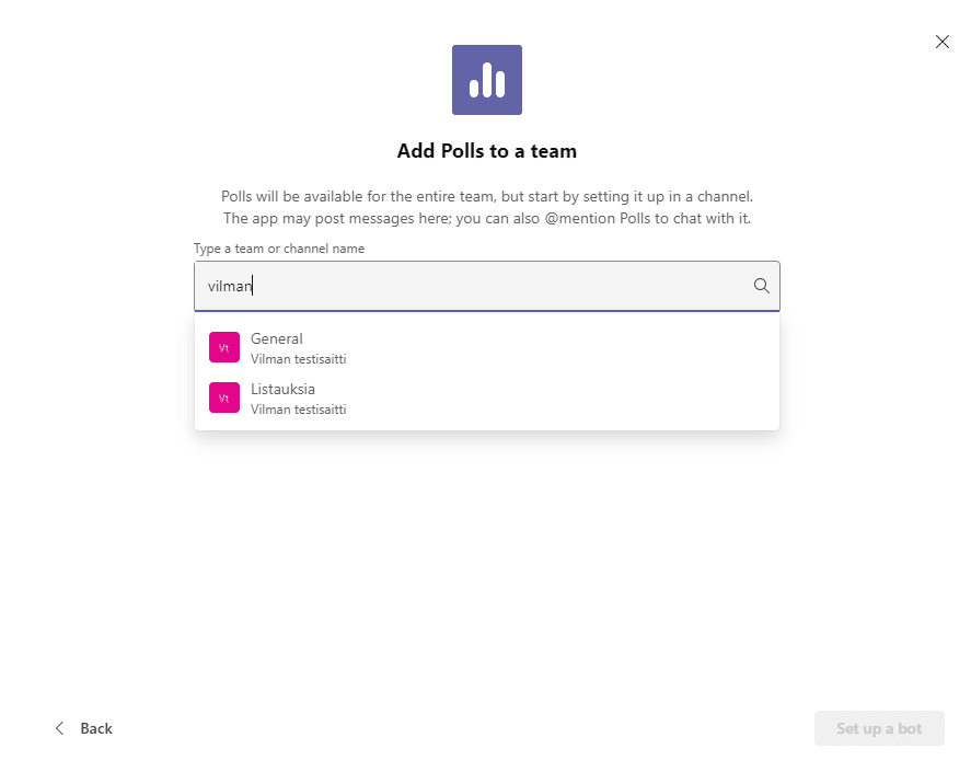 Adding a Polls bot to Teams