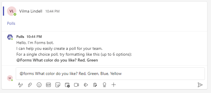 Adding a Polls bot to a Teams channel