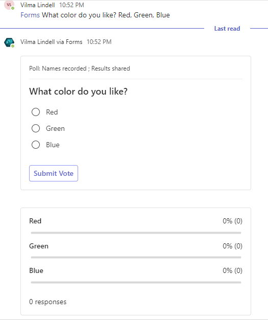 Creating a survey with Polls bot in Teams