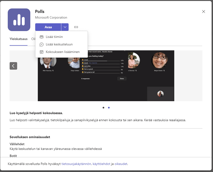 Microsoftin Polls-sovellus toimii kätevästi myös bottina Teamsissä