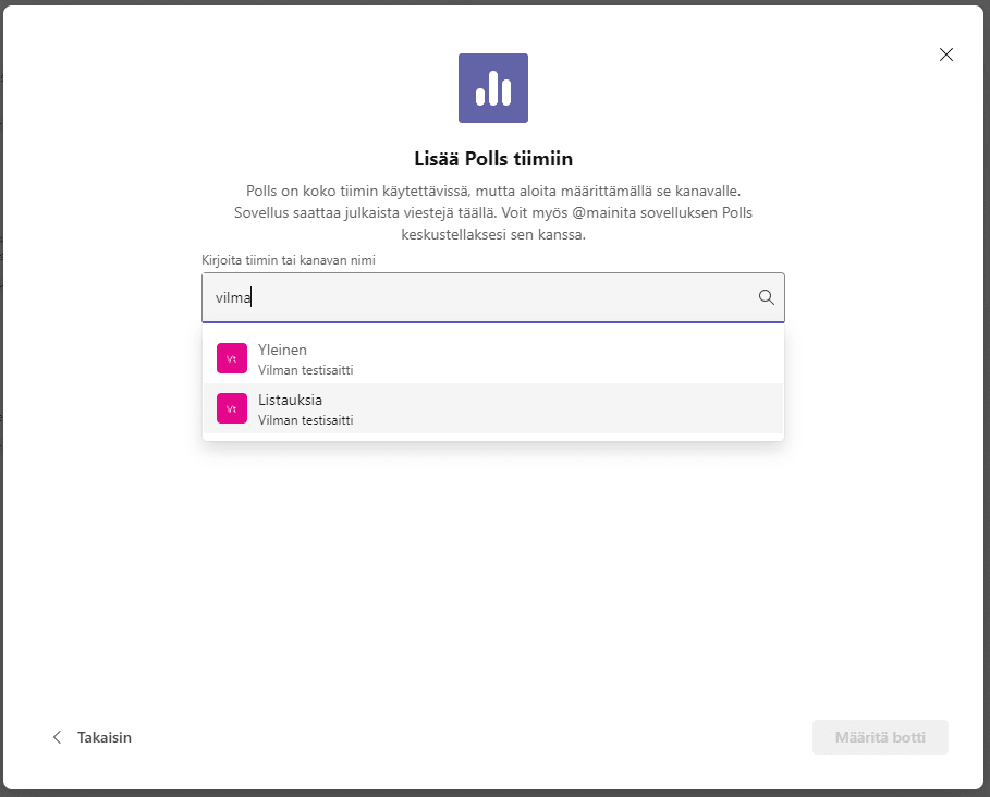 Polls-botin lisäys Teamsiin
