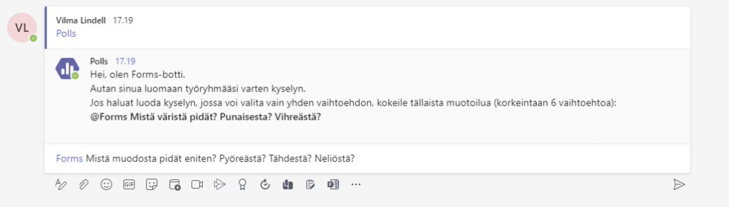 Polls-botin lisäys Teamsin kanavaan