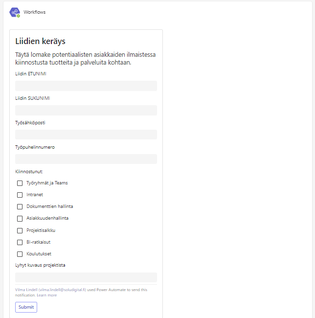 Power Automatella luodulla botilla voi esimerkiksi kerätä tietoa helposti Teamsissä.