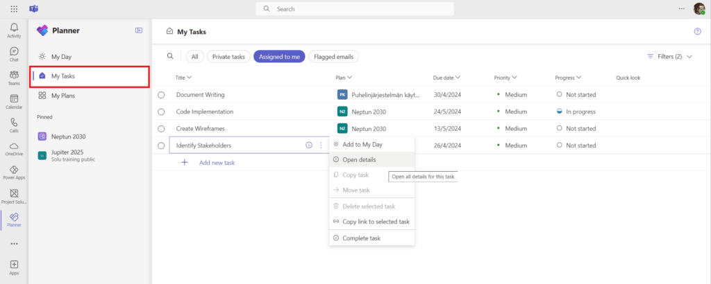 Microsoft Planner's 'My Tasks' view provides a comprehensive overview of all user tasks, making managing daily and weekly work easier.