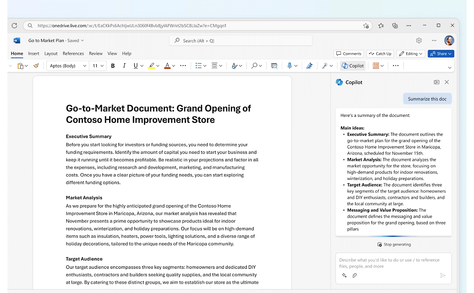 Copilotin käyttö Microsoft Wordissa tehostaa työskentelyä sisällön luonnissa, muokkauksessa ja hallinnassa .