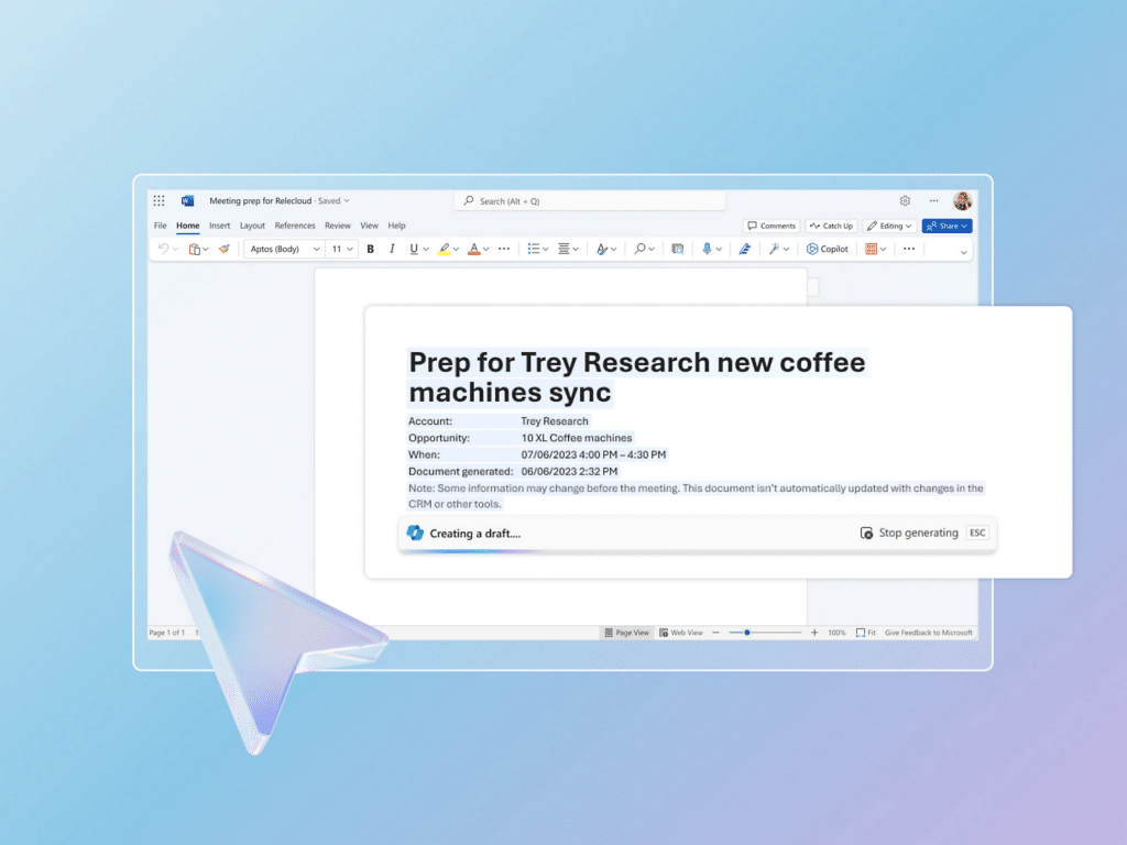 Microsoft Copilot for Sales tekoälyavustaja auttaa luonnostelemaan myyntidokumentteja | Microsoft Copilot for Sales AI assistant helps draft sales documents