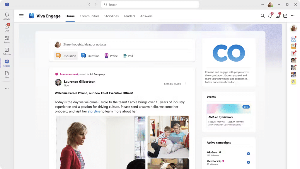 Microsoft Viva Engage parantaa työntekijöiden kokemuksia ja osallisuutta tarjoamalla heille helposti saatavilla olevaa tietoa ja tukea