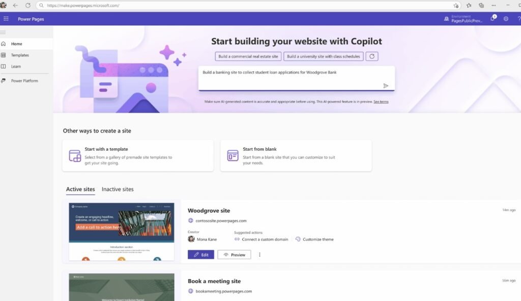 Copilot in Power Pages tekoälyavustaja | Copilot in Power Pages AI assistant
