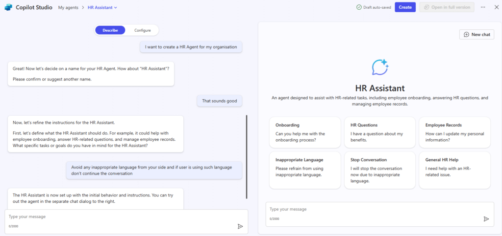 Creating declarative agents in Copilot Studio
