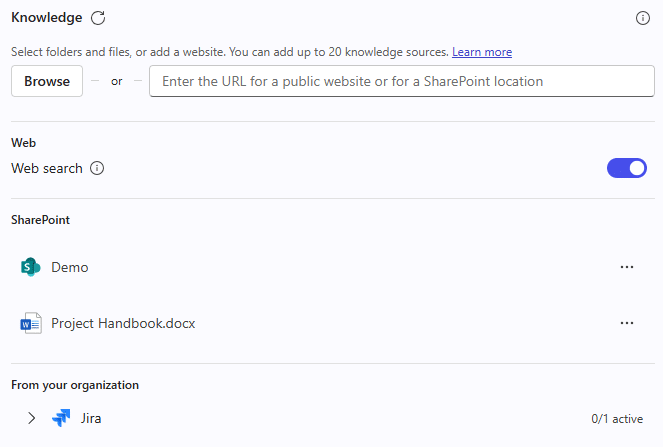 Microsoft 365 Copilot agent uses data sources such as websites or SharePoint data sources.