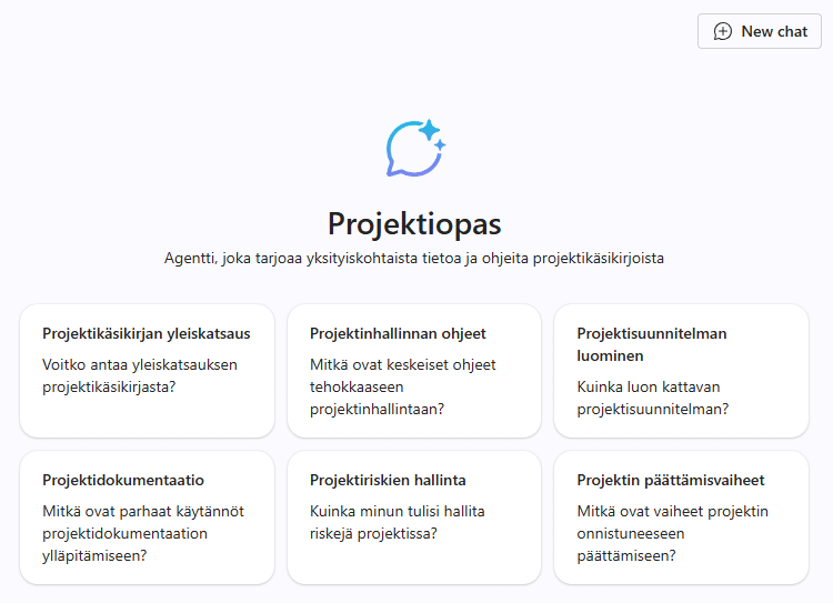 Agentille asetetut aloitusviestit auttavat käyttäjän nopeammin liikkeelle keskustelussa agentin kanssa.