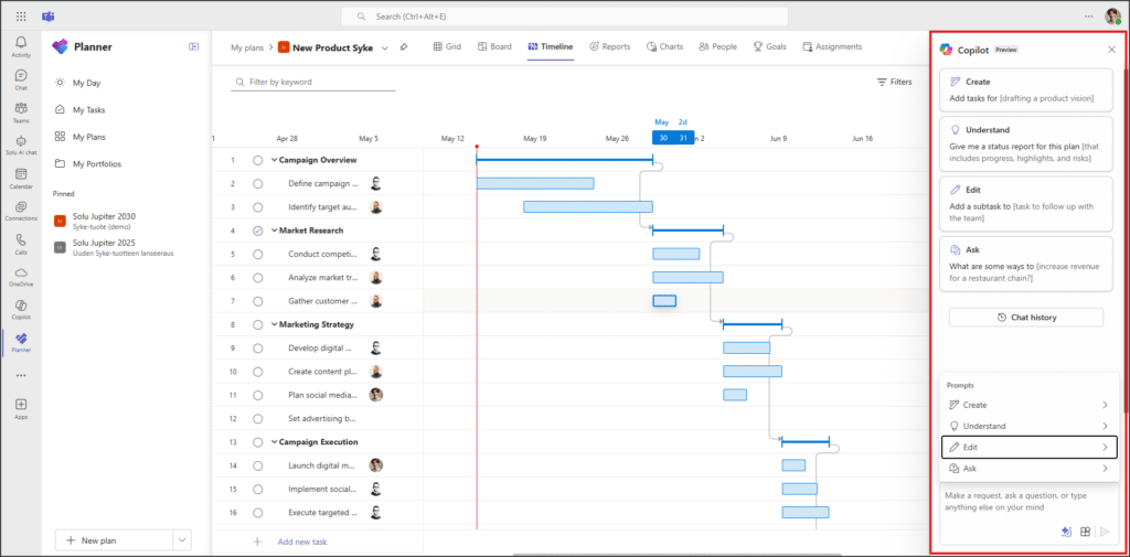 Copilot assistant in Microsoft Planner Premium plans