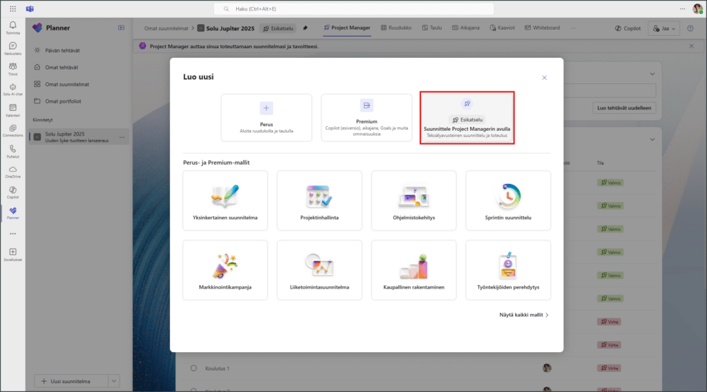 Project Manager Agent hyödyntää antamiasi tietoja ja mukautuu suunnitelmiesi mukaan