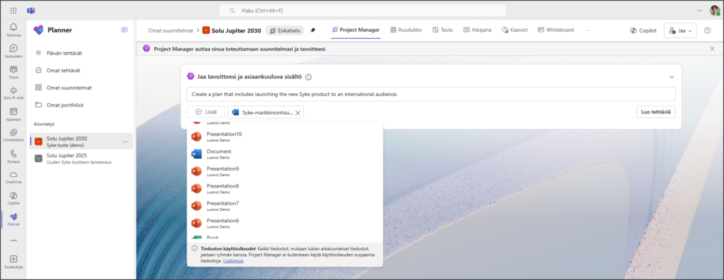 Microsoft Project Manager Agent on käytössäsi heti suunnittelun alussa