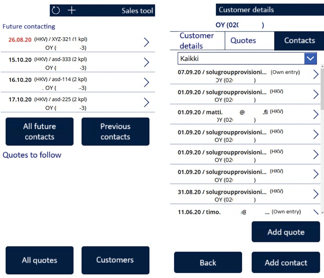 Power Apps mobile app for managing new sales contacts and quotes