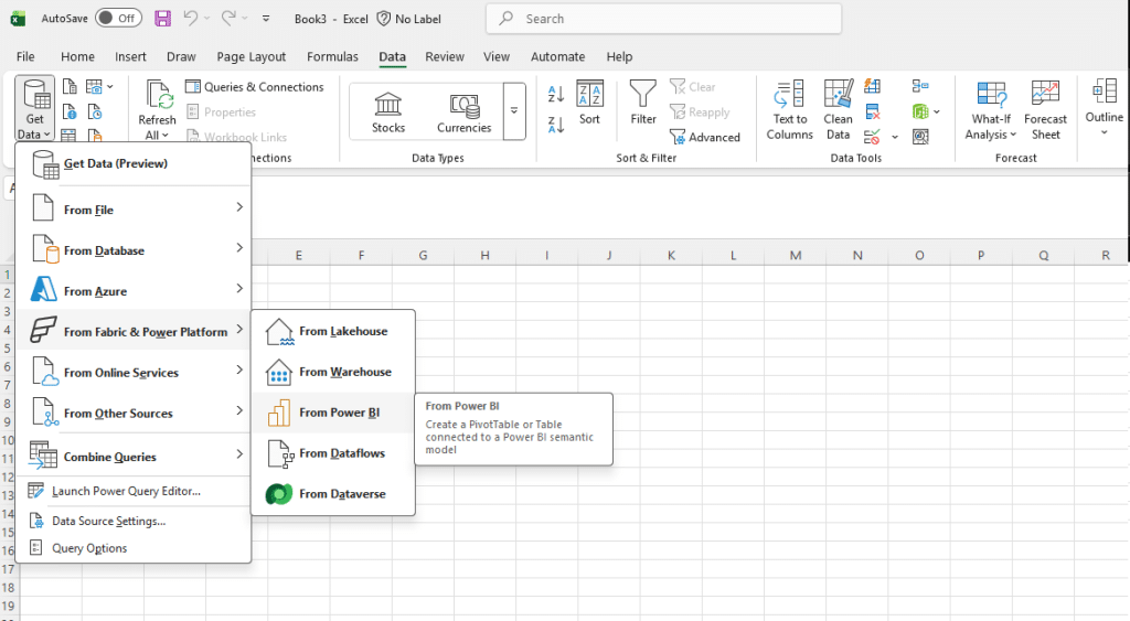 Retrieving Power BI data in Excel