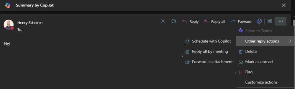 Select the "Schedule with Copilot" option to create a meeting of the email thread.