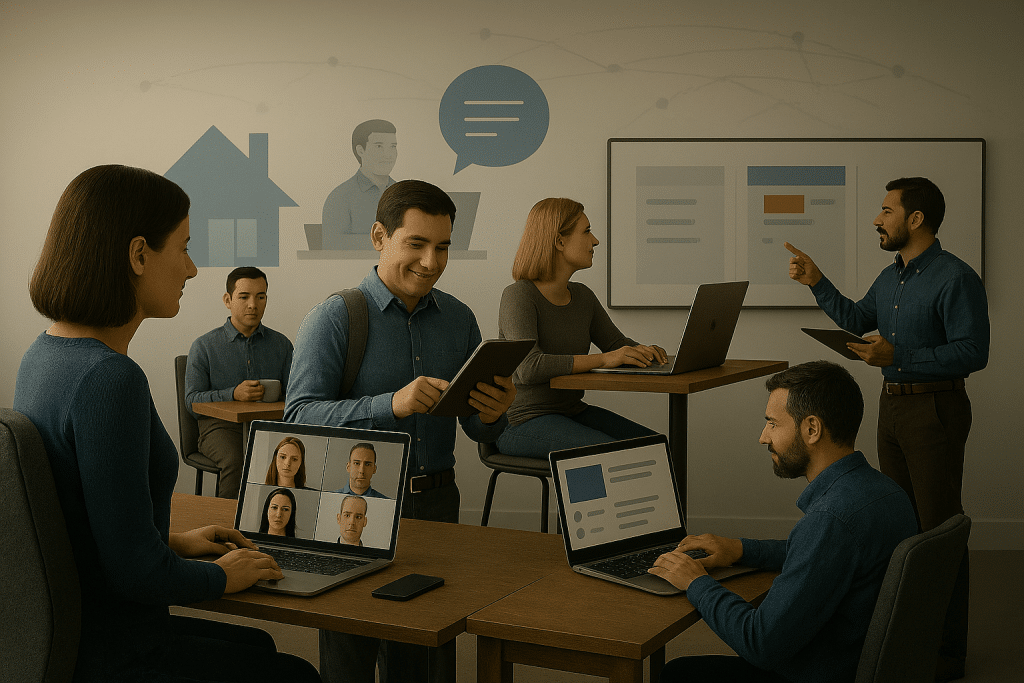 In hybrid work, the importance of communication and collaboration skills and agile working methods is emphasized.